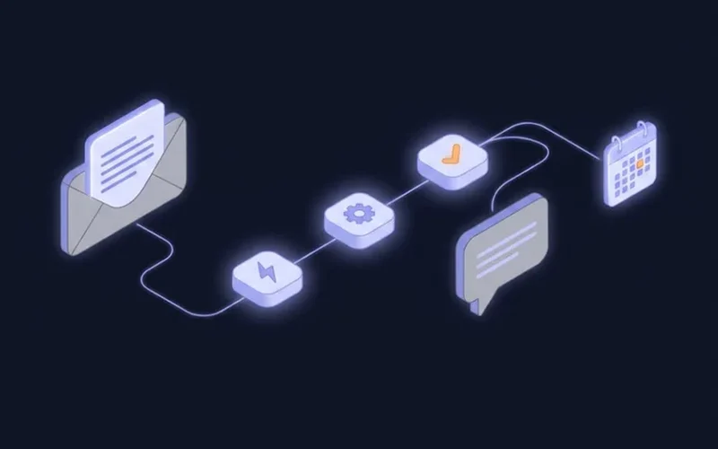 Illustration of an enquiry moving from email into a CRM and on to a booked call