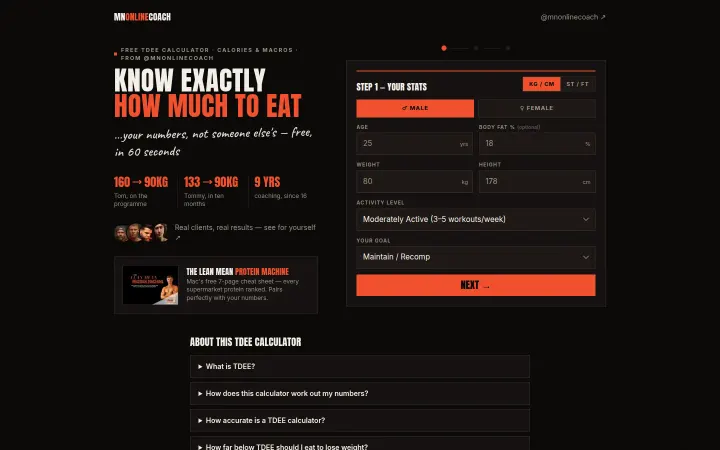 MN Online Coach calorie calculator